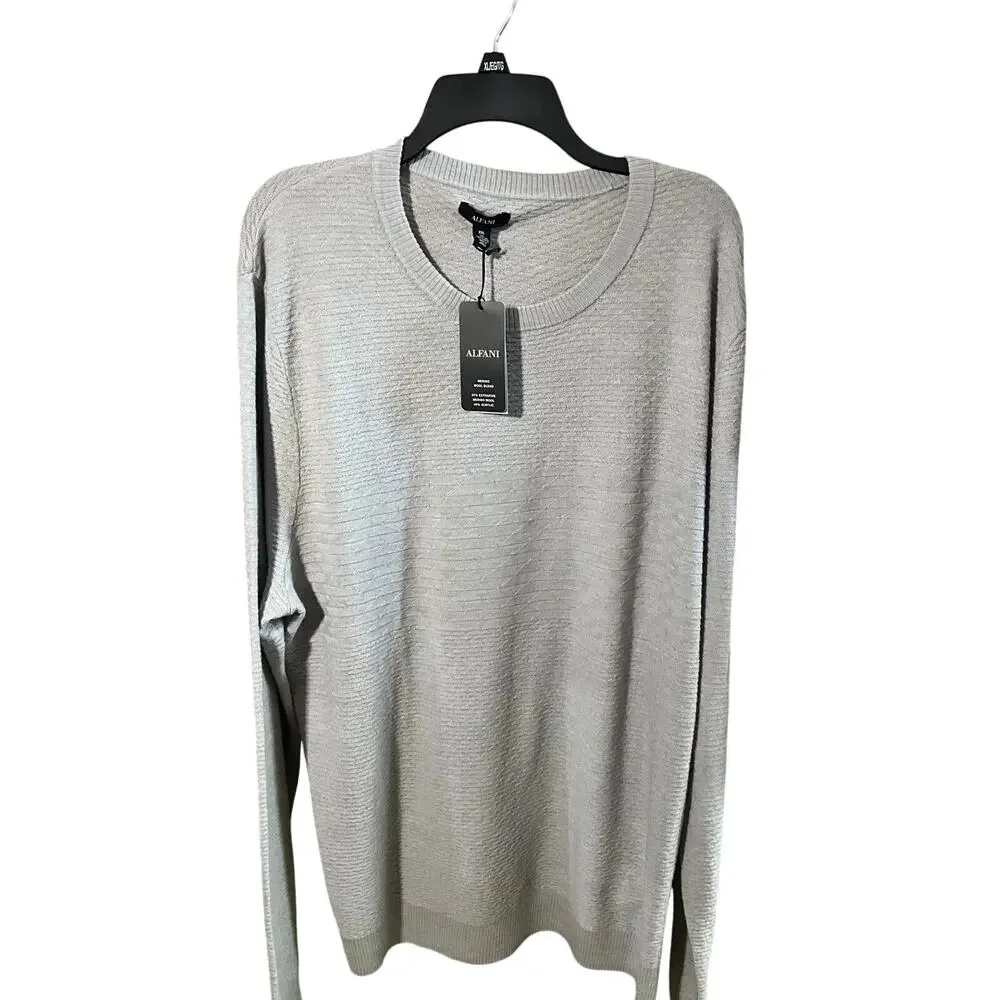 Alfani Merino Wool Quiet Luxury Textured Crewneck Sweater Zinc Gray NWT XXL